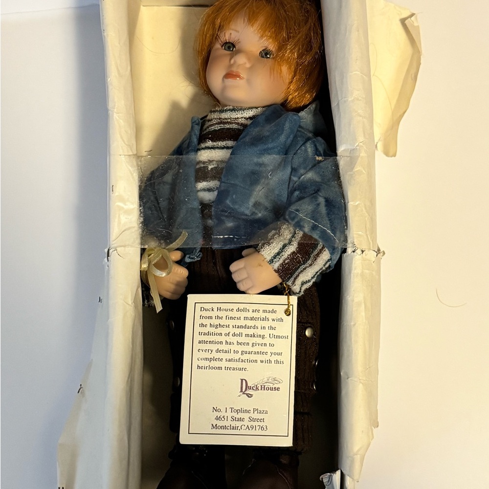 Heirloom Doll with Blue Jacket and Brown Pants